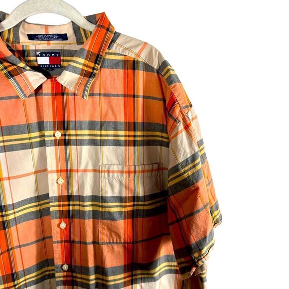 Vintage Tommy Hilfiger Orange Plaid Print Button Down Shirt - Picture 3 of 8